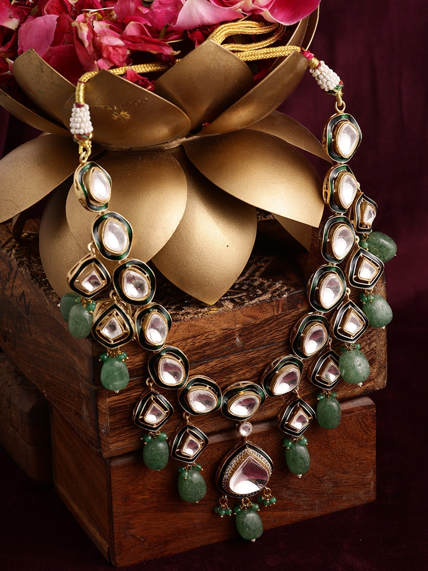 Kundan and Stone Meenakari Necklace - Ruby Raang