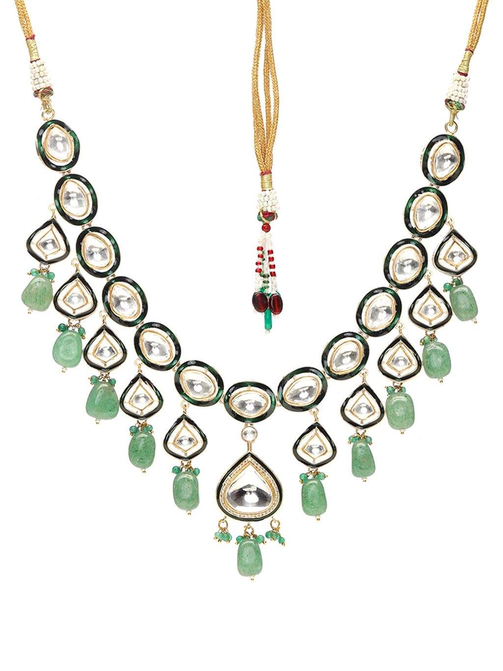 Kundan and Stone Meenakari Necklace - Ruby Raang