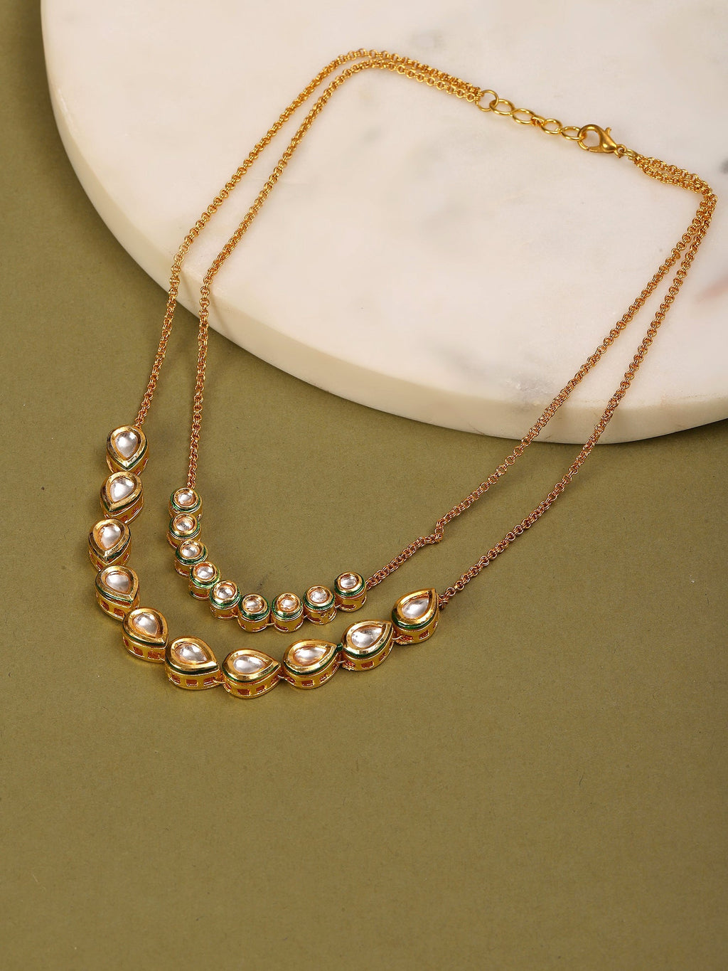 Double Layered Kundan Neckpiece - Ruby Raang