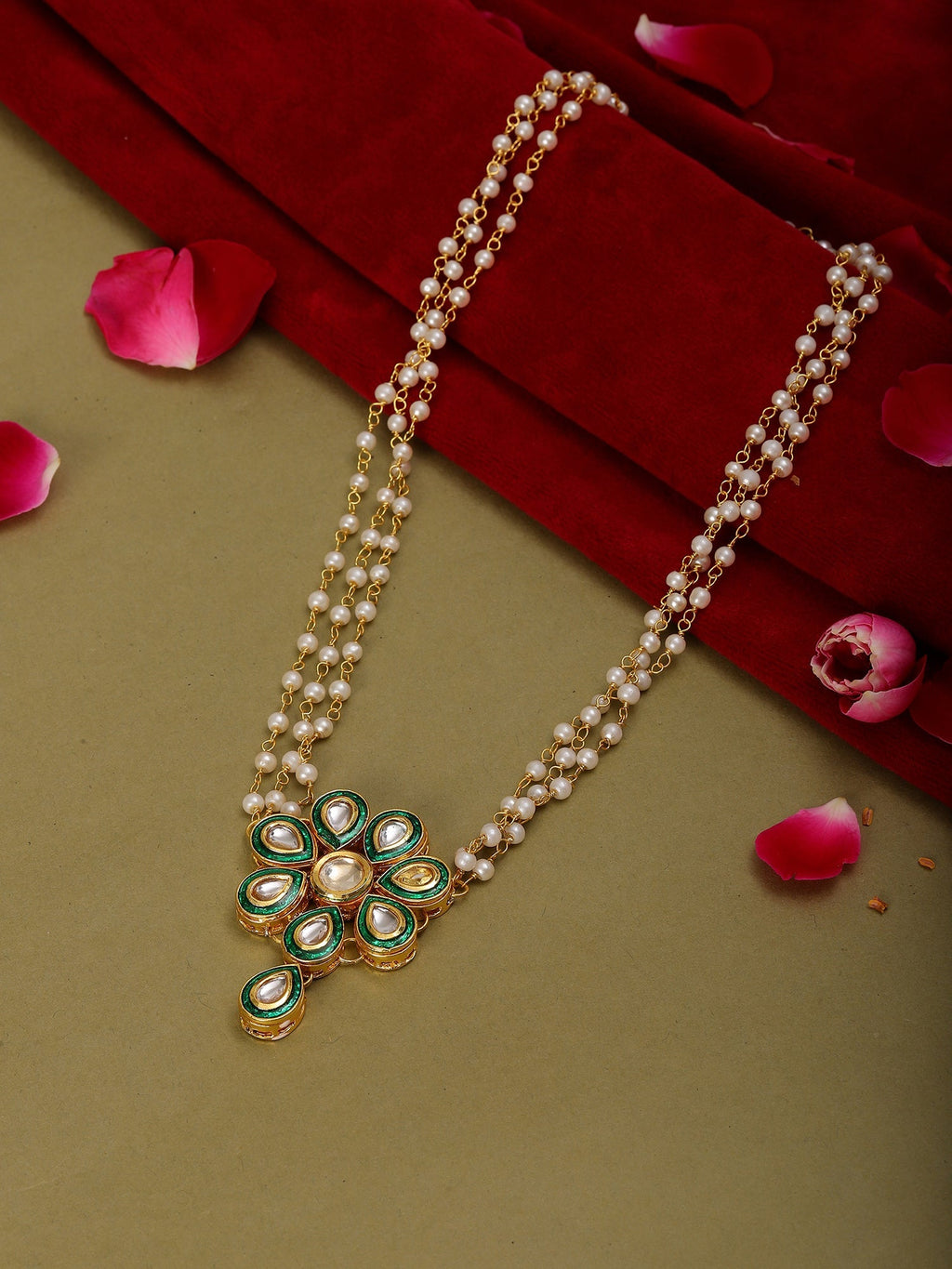 Meenakari Kundan Choker in Pearl Strings - Ruby Raang