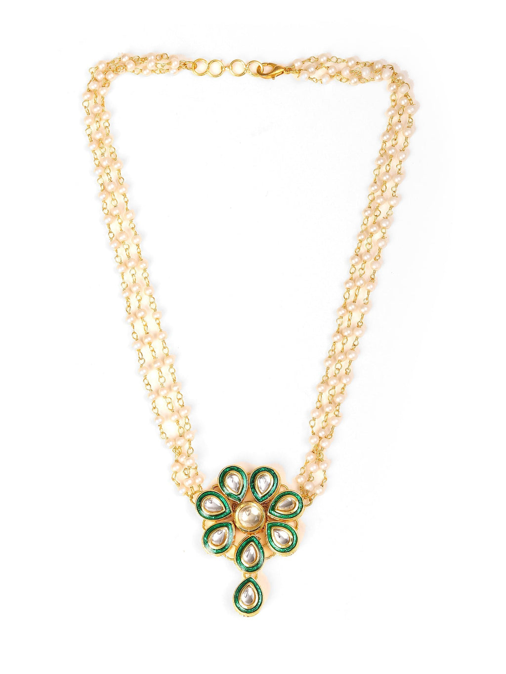 Meenakari Kundan Choker in Pearl Strings - Ruby Raang