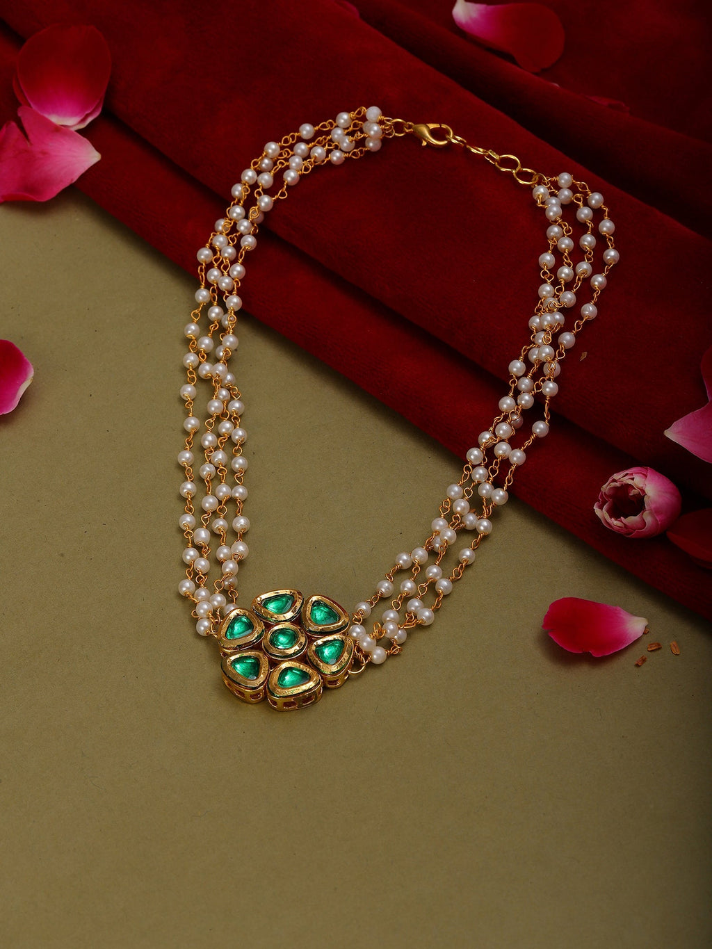 Meenakari Kundan Choker in Pearl Strings - Ruby Raang