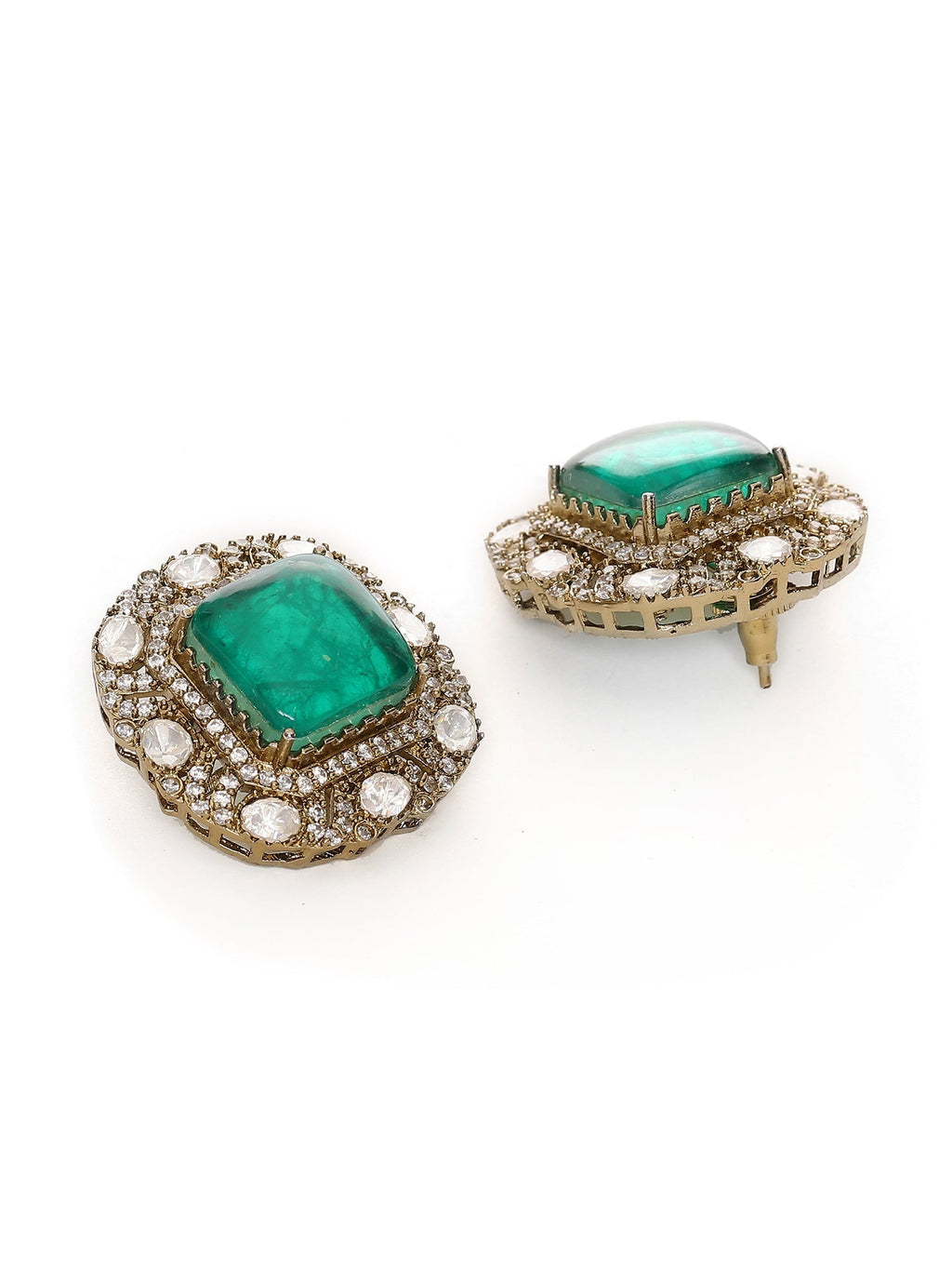 Emerald Stone with Diamonds and Mossainite Choker and Studs - Ruby Raang
