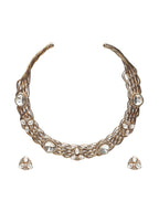 Golden Kundan & Mossainite Hasli Choker with Studs - Ruby Raang