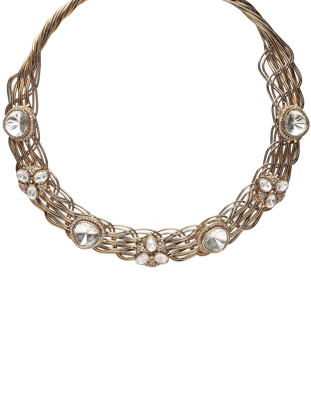Golden Kundan & Mossainite Hasli Choker with Studs - Ruby Raang