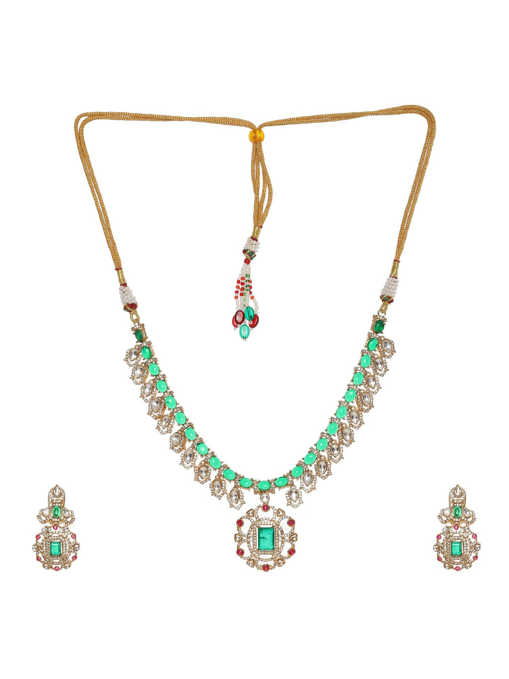 Multi Color Kundan and Stone Choker with Earrings - Ruby Raang