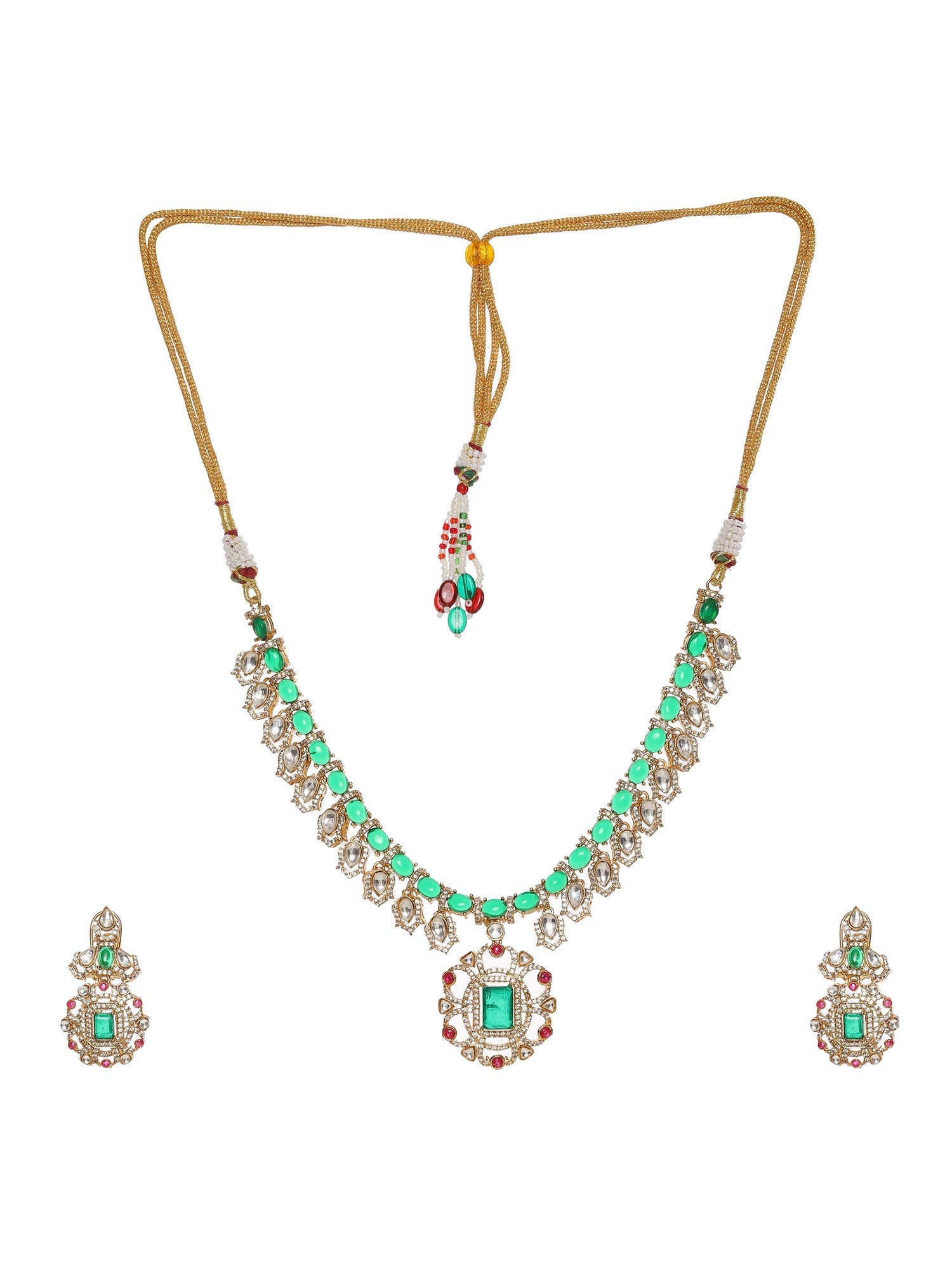 Multi Color Kundan and Stone Choker with Earrings - Ruby Raang