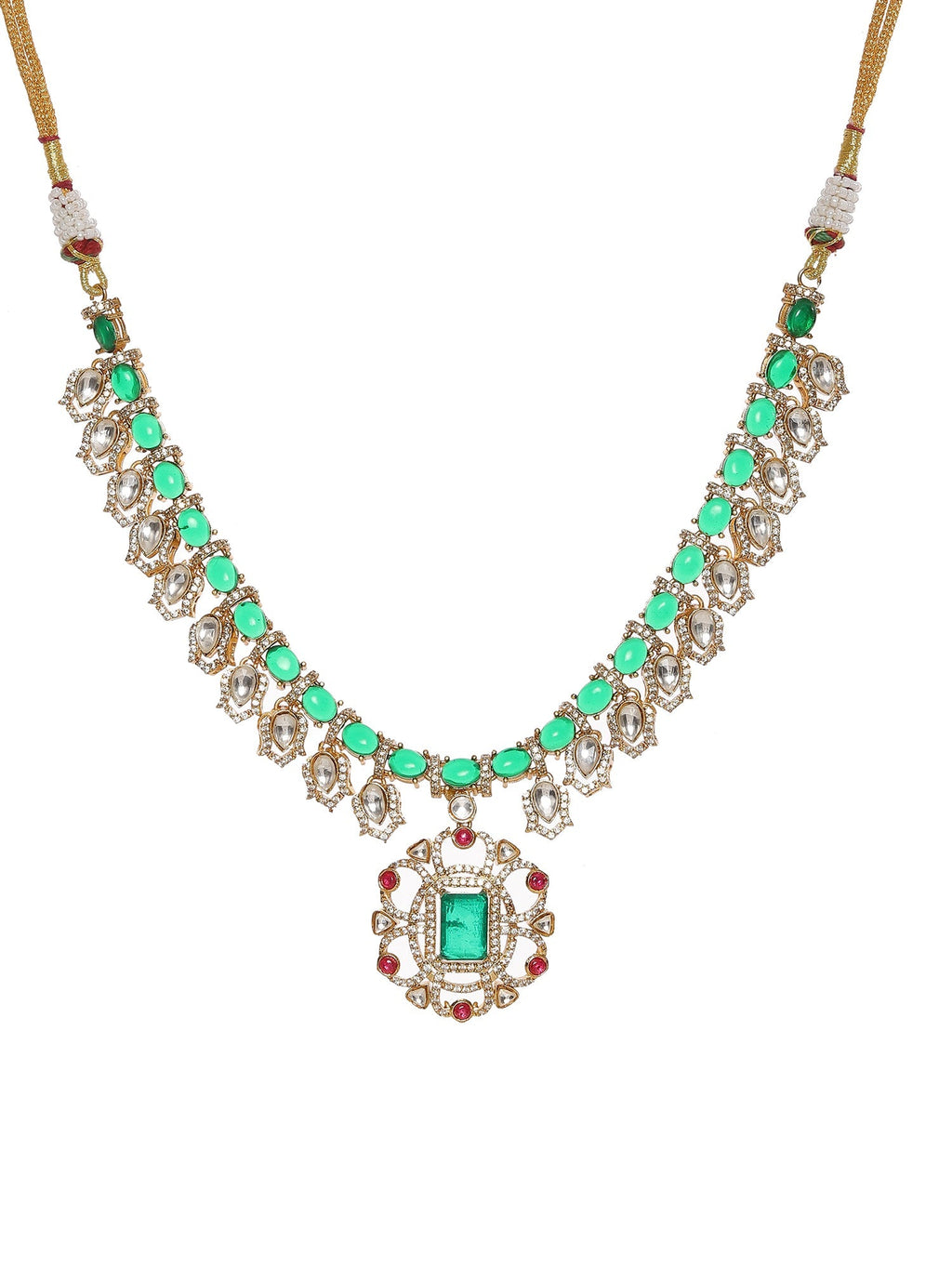 Multi Color Kundan and Stone Choker with Earrings - Ruby Raang