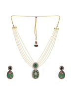 Long Pearl Layered Necklace with Pendant and Matching Earrings - Ruby Raang