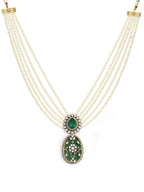 Long Pearl Layered Necklace with Pendant and Matching Earrings - Ruby Raang