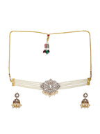 Kundan and Mossainite Choker in Pearls with matching Jhumki Earrings - Ruby Raang
