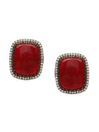 Maroon Stone and Mossainite Kundan in Pearls with Matching Studs - Ruby Raang