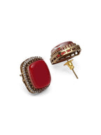 Maroon Stone and Mossainite Kundan in Pearls with Matching Studs - Ruby Raang
