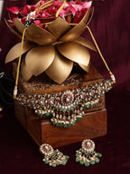 Precious Handcrafted Stone Neckpiece with Emeralds - Ruby Raang