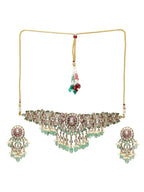 Precious Handcrafted Stone Neckpiece with Emeralds - Ruby Raang