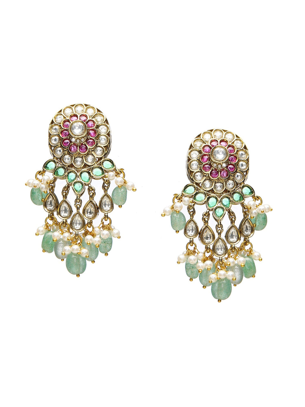 Precious Handcrafted Stone Neckpiece with Emeralds - Ruby Raang