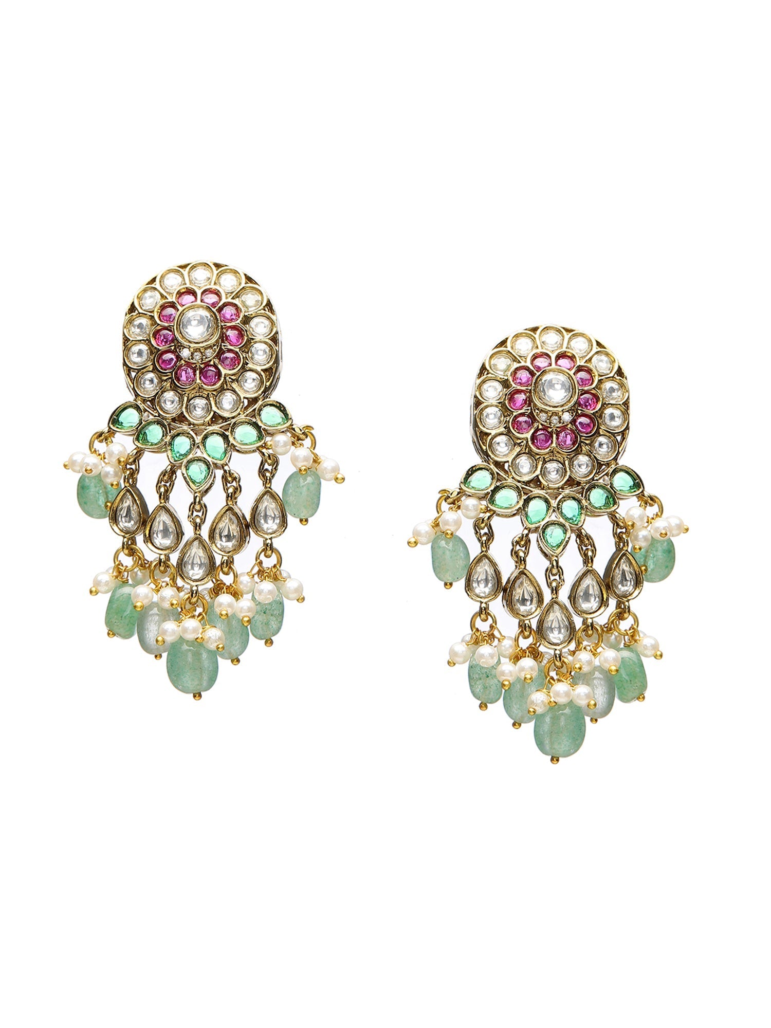 Precious Handcrafted Stone Neckpiece with Emeralds - Ruby Raang