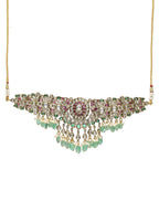 Precious Handcrafted Stone Neckpiece with Emeralds - Ruby Raang