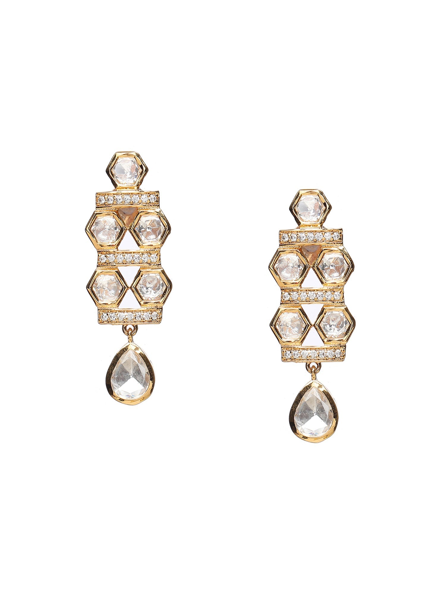 Kundan & Mossainite Necklace with Earrings - Ruby Raang