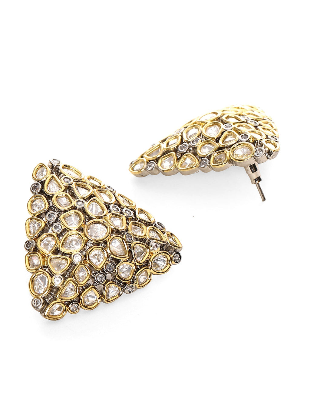 Triangle Dual Tone Kundan Earrings - Ruby Raang - Distacart