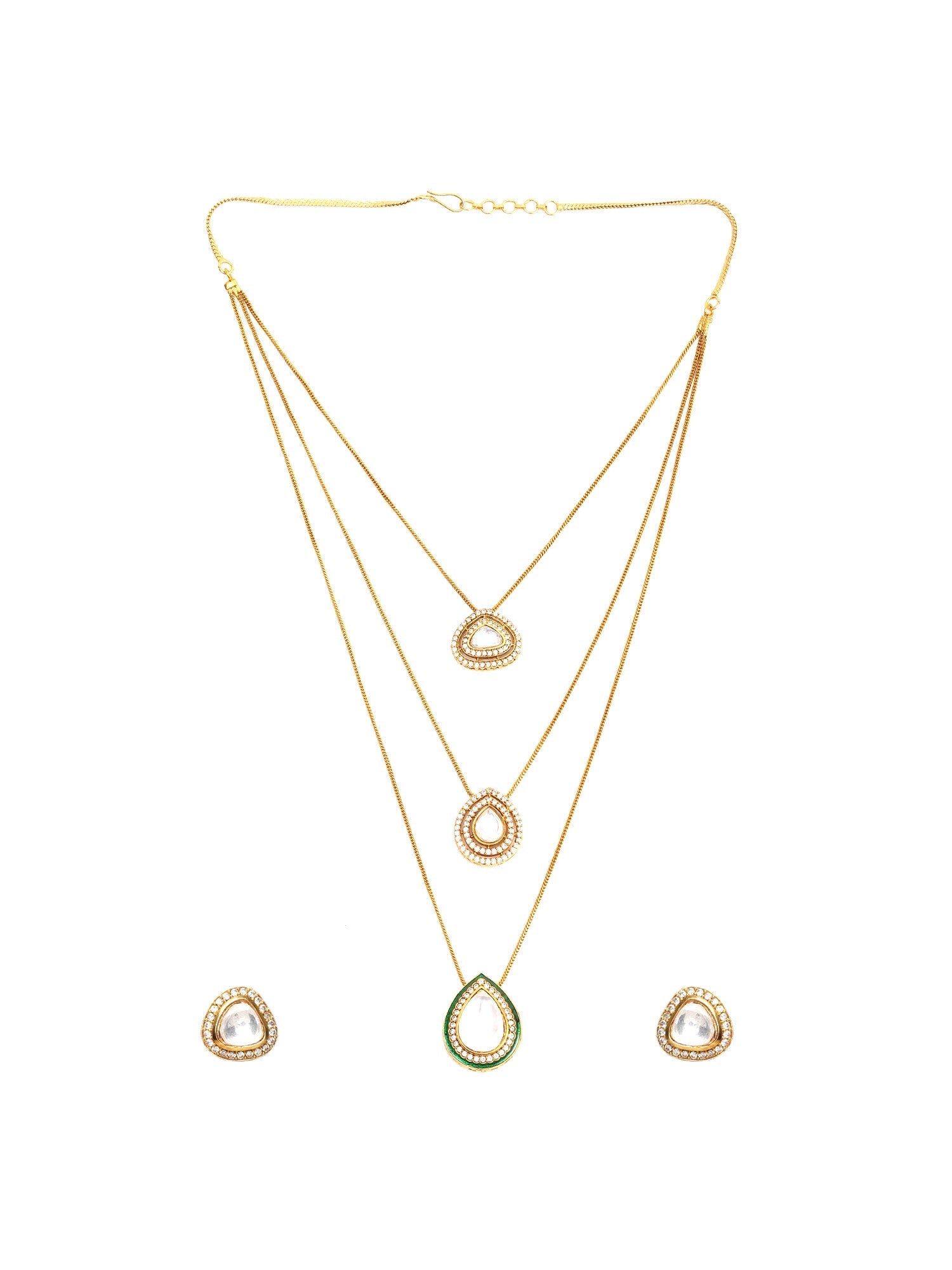 Layered Kundan Neckpiece with Matching Studs - Ruby Raang