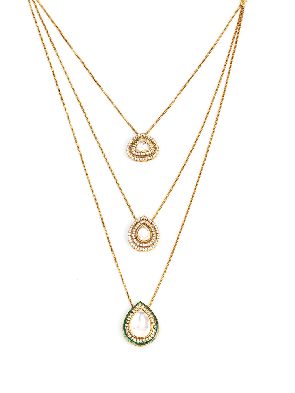 Layered Kundan Neckpiece with Matching Studs - Ruby Raang