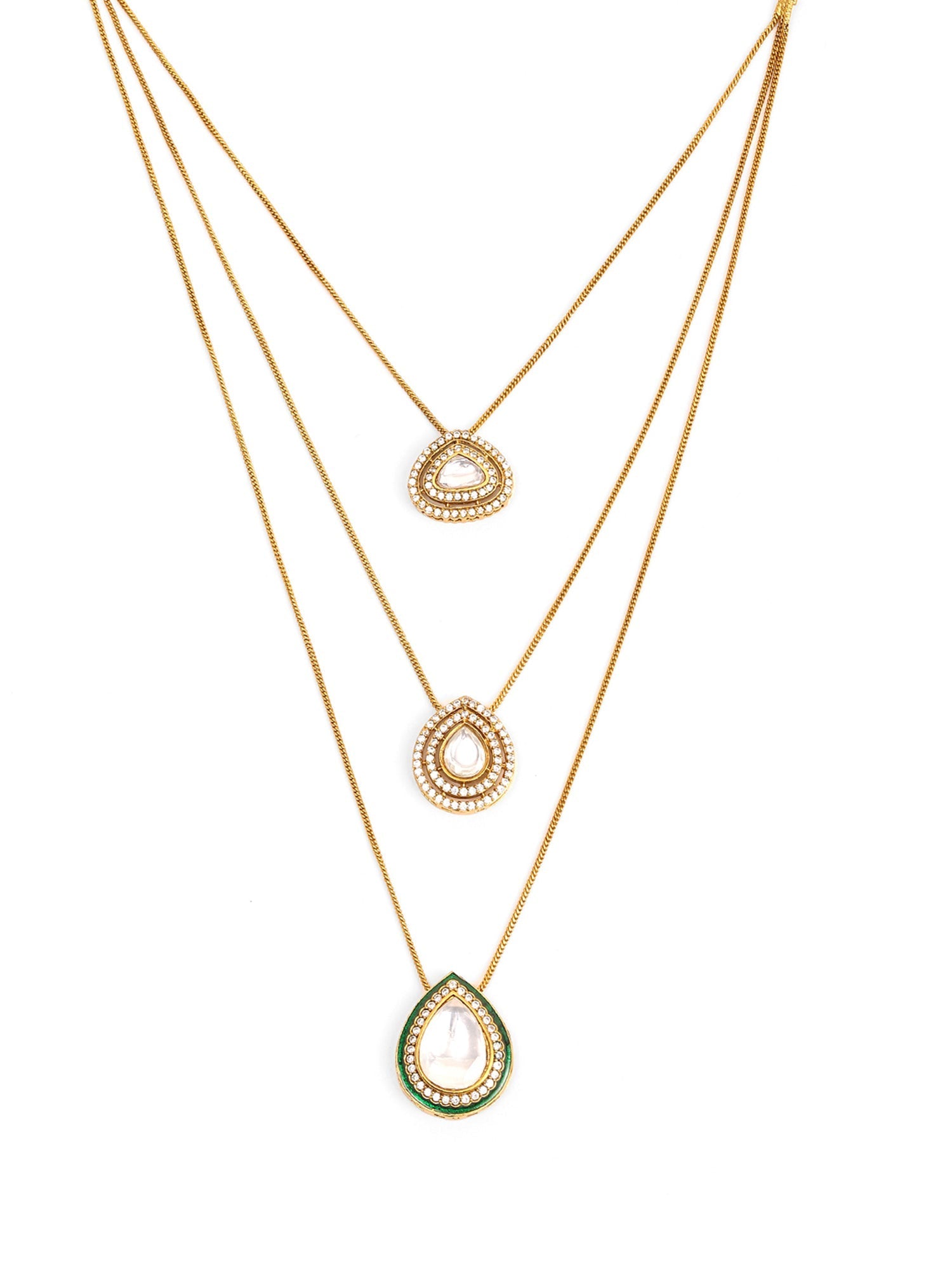 Layered Kundan Neckpiece with Matching Studs - Ruby Raang