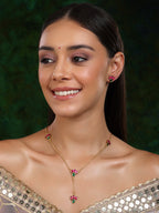 Handcrafted Patchi Kundan Necklace with Studs - Ruby Raang