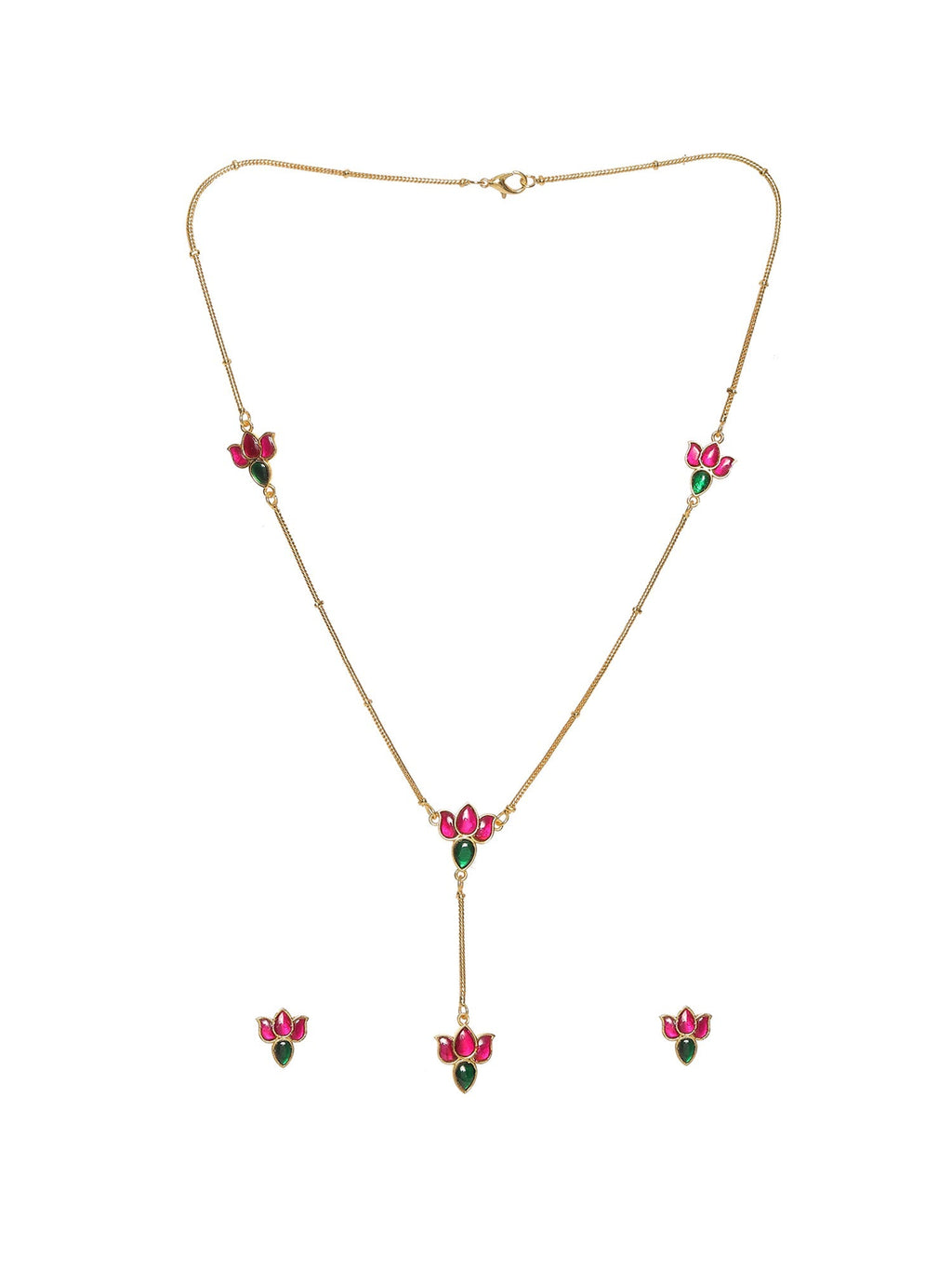Handcrafted Patchi Kundan Necklace with Studs - Ruby Raang