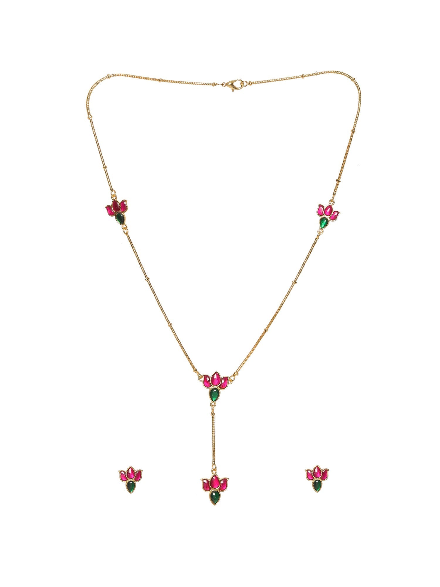 Handcrafted Patchi Kundan Necklace with Studs - Ruby Raang