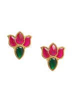 Handcrafted Patchi Kundan Necklace with Studs - Ruby Raang