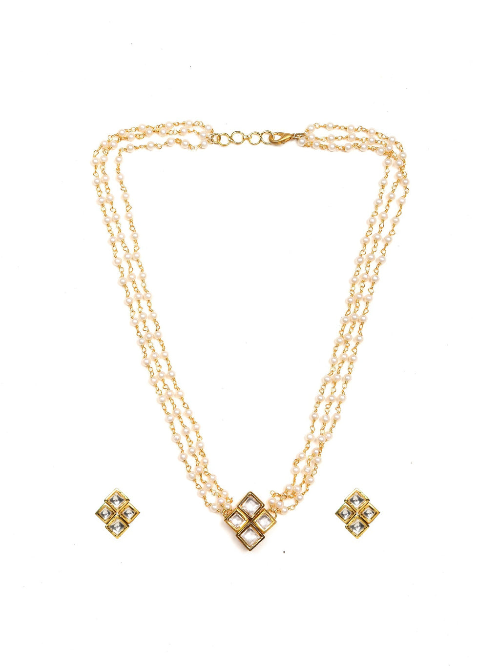 Kundan in Pearl String with Matching Studs - Ruby Raang