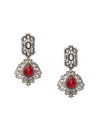 Maroon Stone and Mossainite Kundan in Maroon Onyx with Matching Earrings and Maang Tikka - Ruby Raang