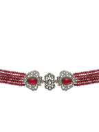 Maroon Stone and Mossainite Kundan in Maroon Onyx with Matching Earrings and Maang Tikka - Ruby Raang