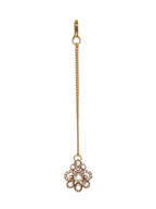 Stone and Mossainite Kundan in Pearls with Matching Earrings and Maang Tikka - Ruby Raang