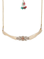 Stone and Mossainite Kundan in Pearls with Matching Earrings and Maang Tikka - Ruby Raang