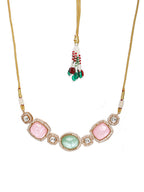 Multi Stone and Mossainite Kundan Choker with Matching Earrings and Maang Tikka - Ruby Raang