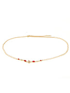 Red Stone & Clear Patchi Kundan in Pearl Kamar Band - Ruby Raang