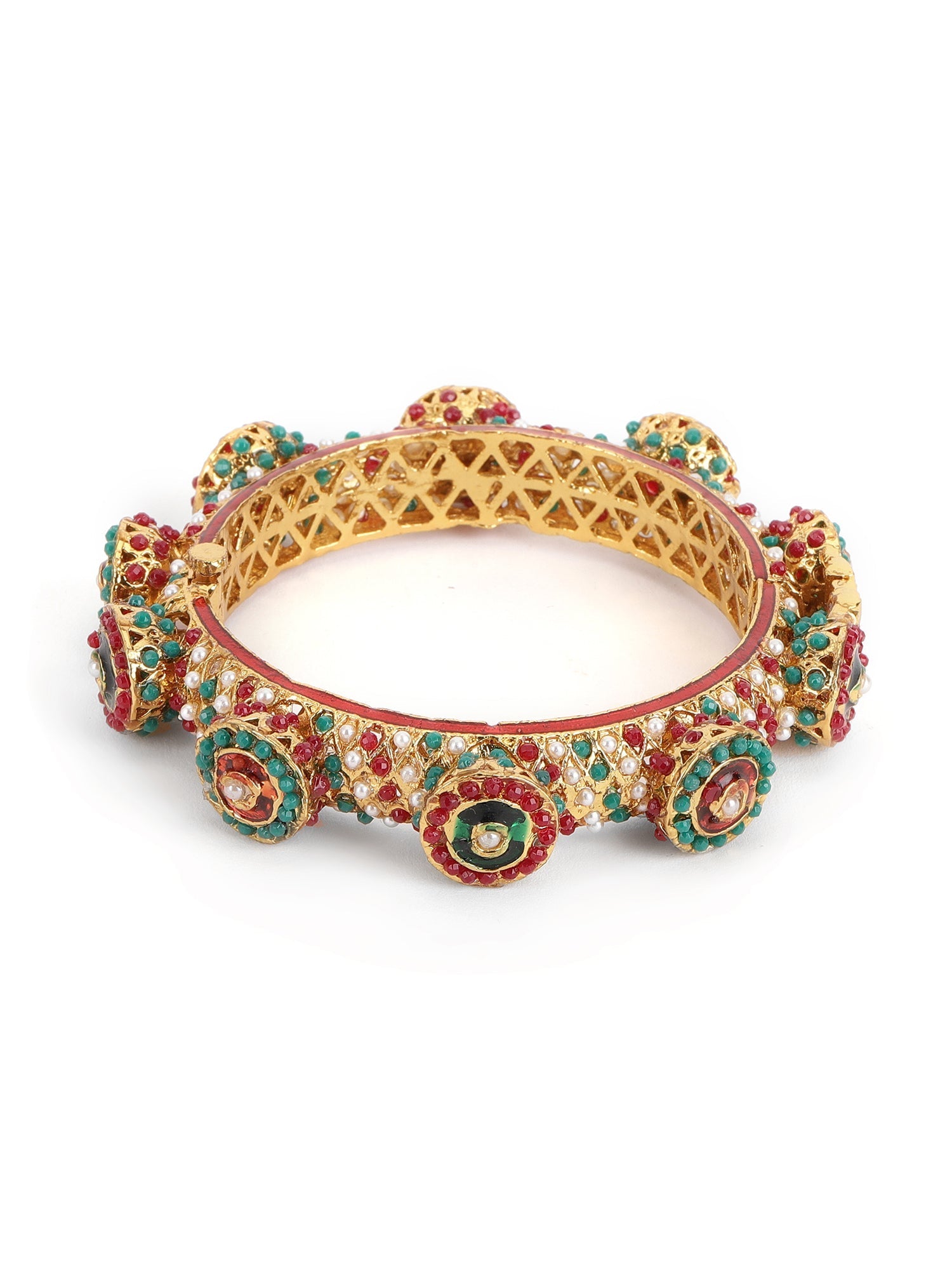 Rajwada Red - Green Hues Handcrafted Heavy Bangles (set of 2) - Ruby Raang - Distacart