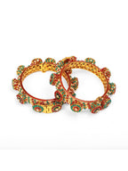 Rajwada Red - Green Hues Handcrafted Heavy Bangles (set of 2) - Ruby Raang - Distacart