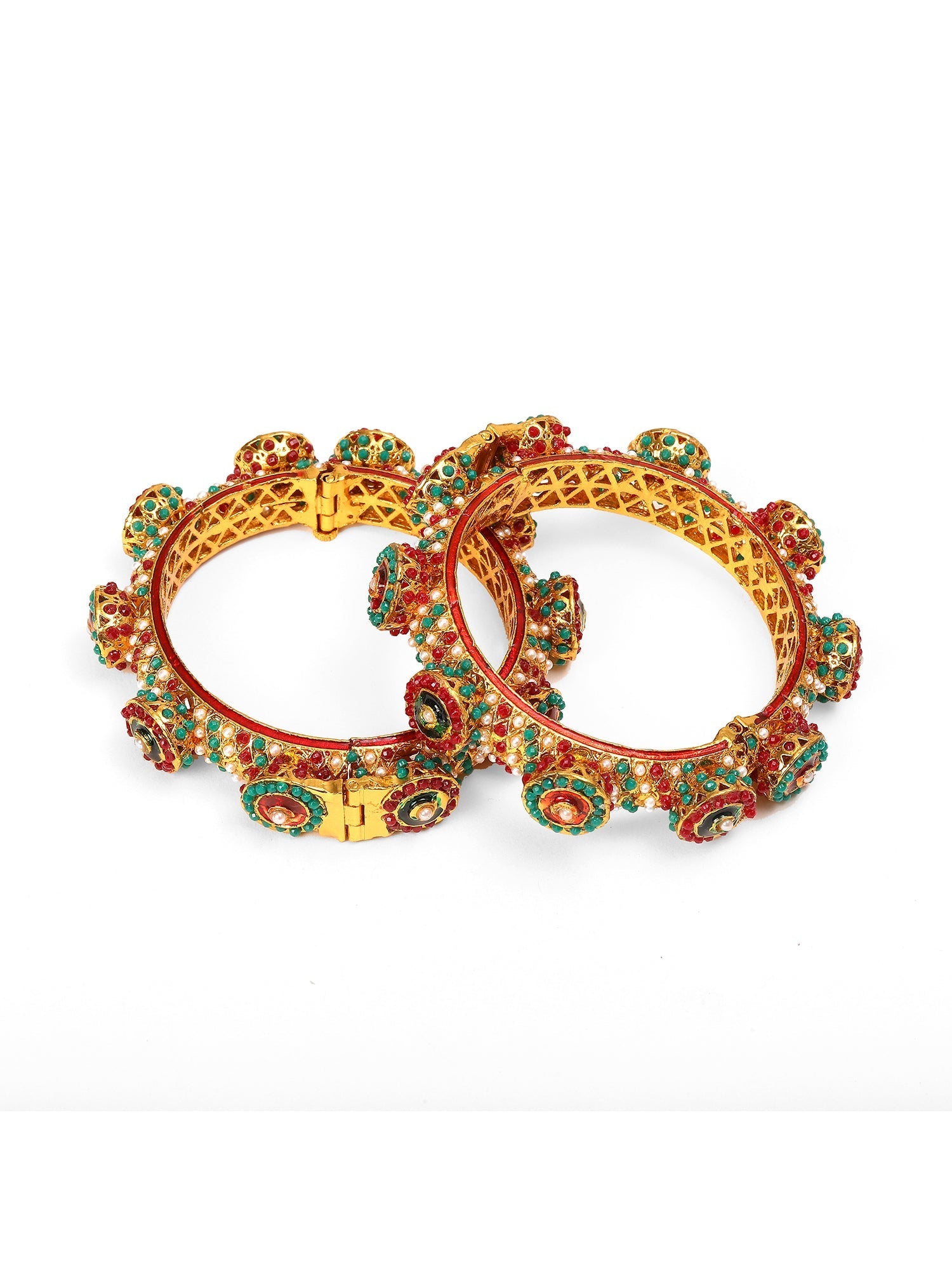 Rajwada Red - Green Hues Handcrafted Heavy Bangles (set of 2) - Ruby Raang - Distacart