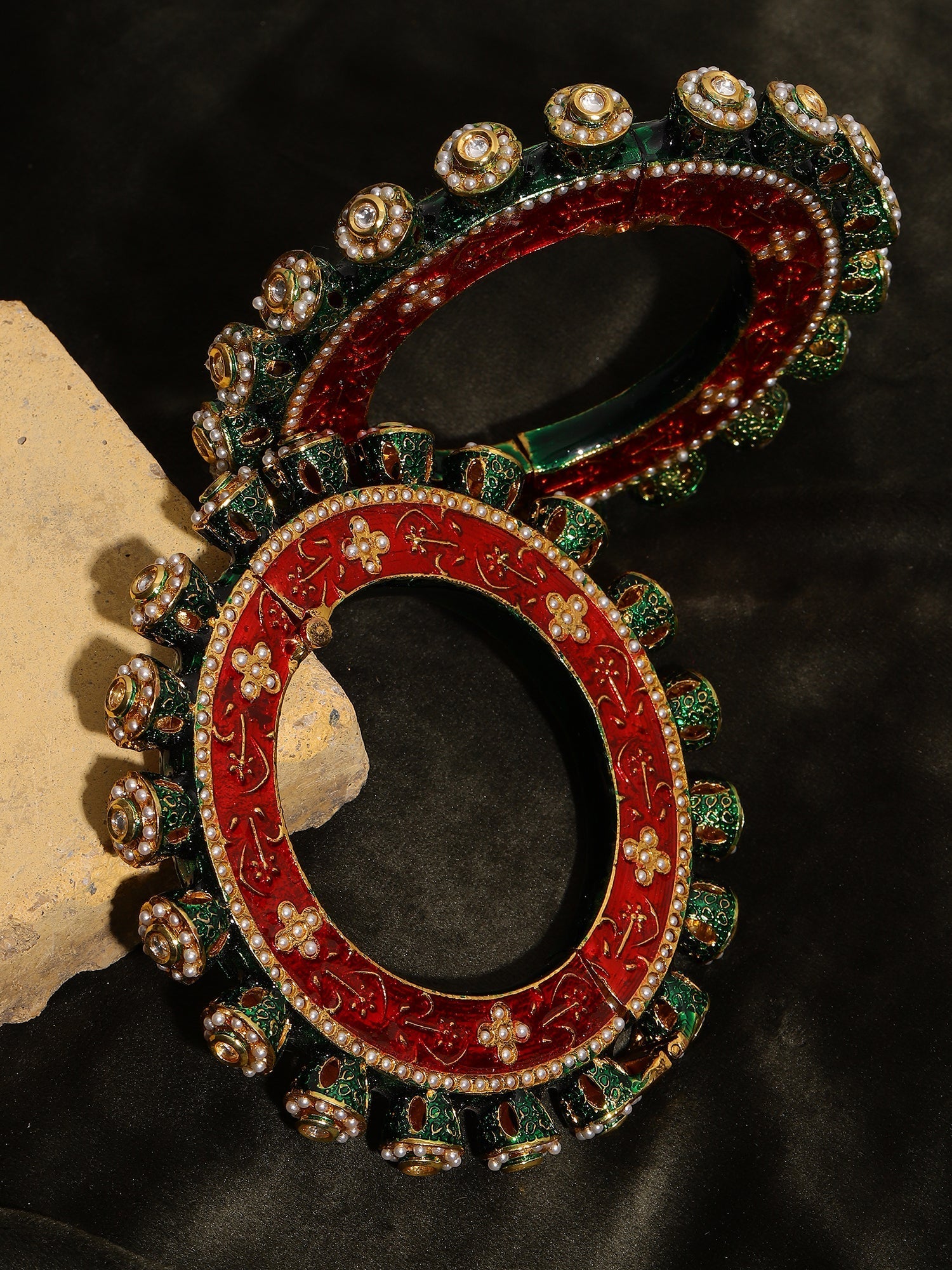 Meenakari Handcrafted Heavy Bangles (set of 2) - Ruby Raang - Distacart