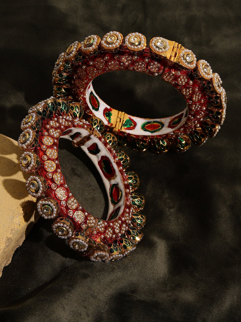 Red Meenakari Handcrafted Heavy Bangles (set of 2) - Ruby Raang - Distacart