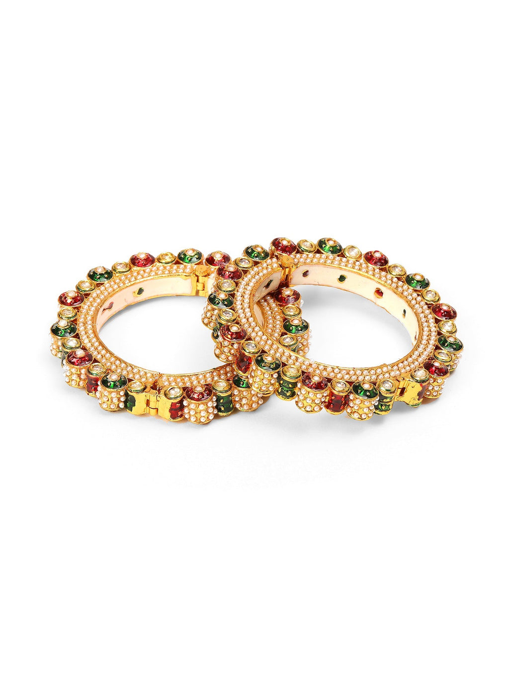 Pearl Meenakari Handcrafted Heavy Bangles (set of 2) - Ruby Raang - Distacart