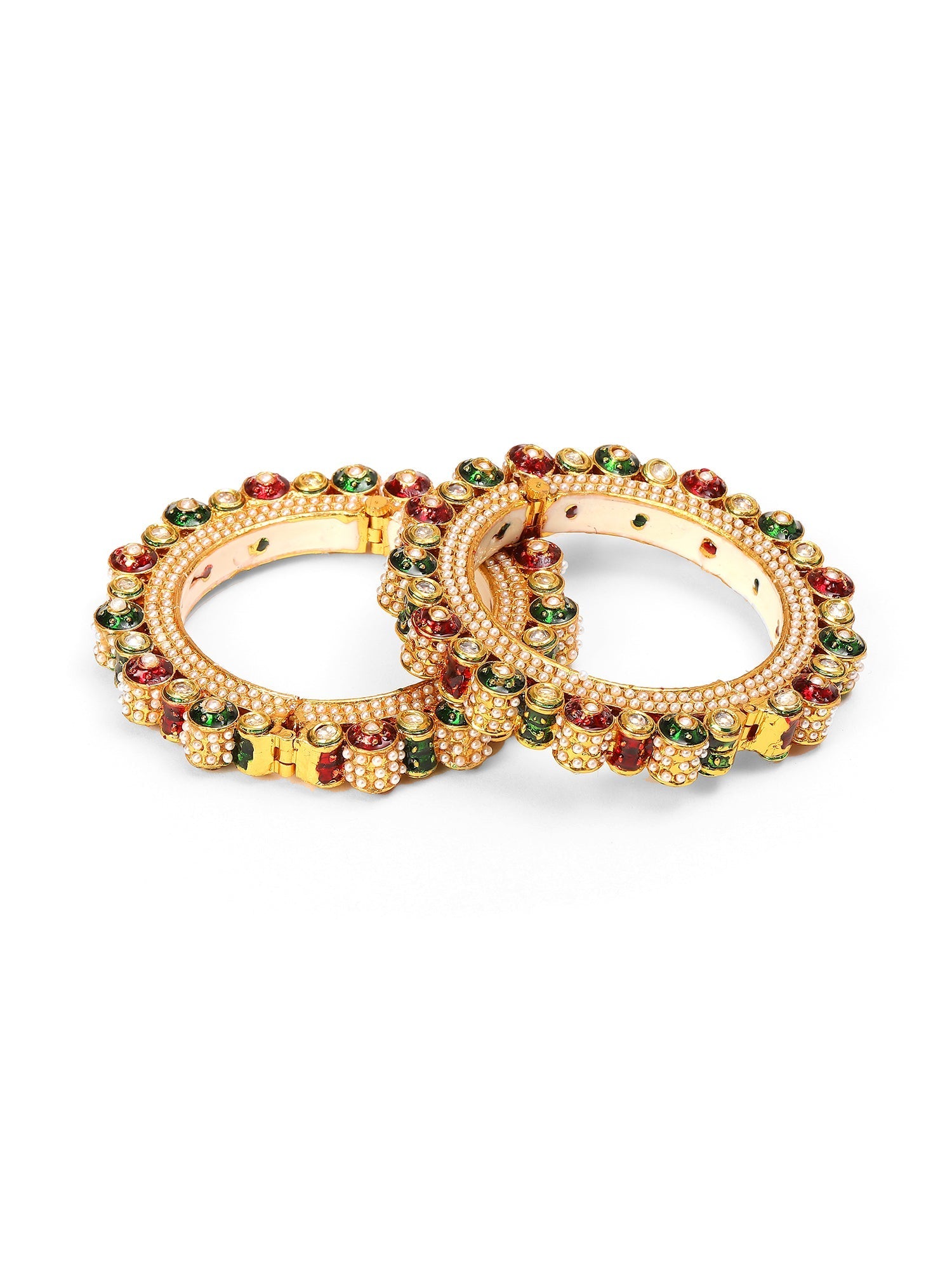 Pearl Meenakari Handcrafted Heavy Bangles (set of 2) - Ruby Raang - Distacart