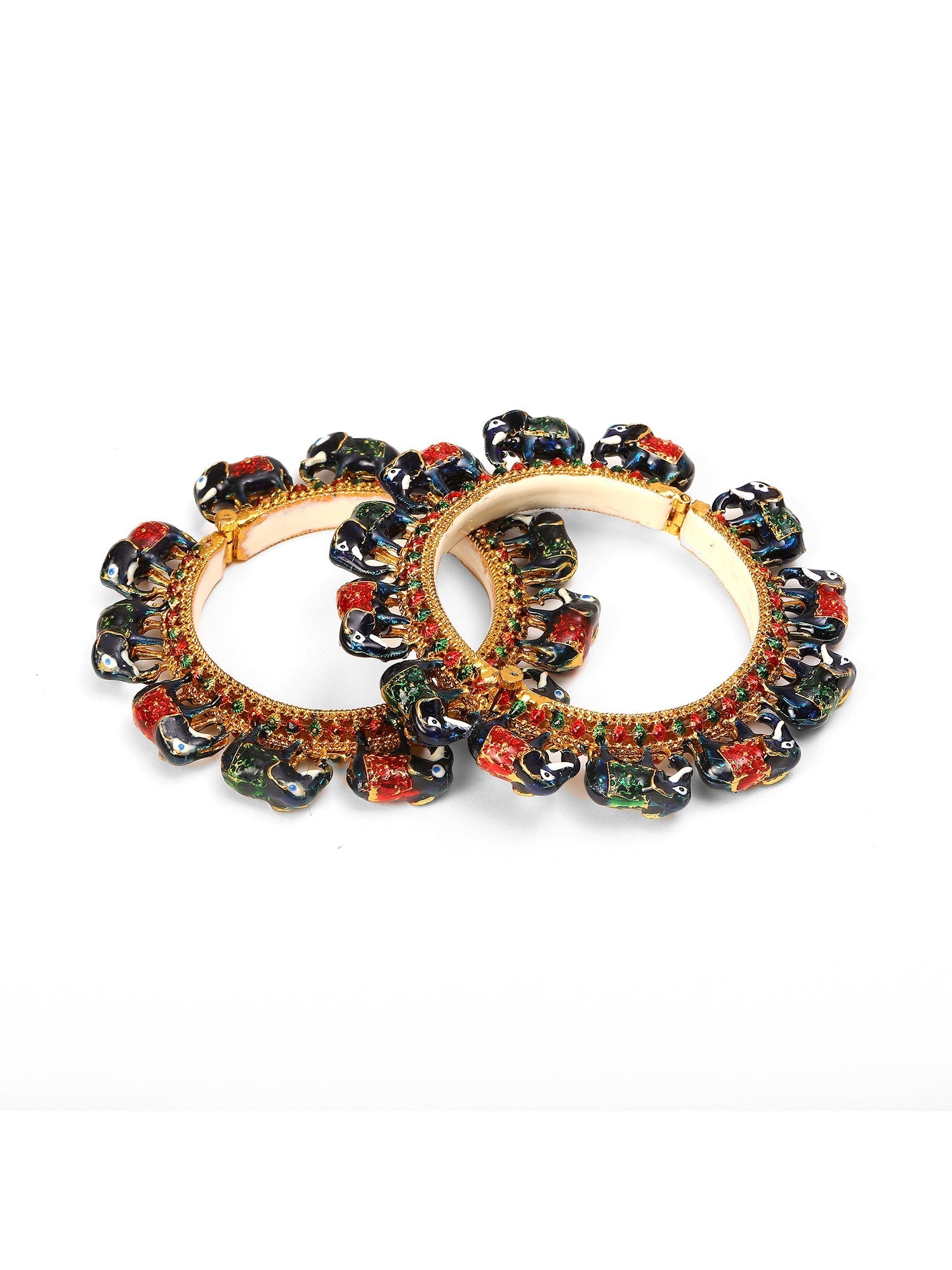 Elephant Blue Meenakari Handcrafted Heavy Bangles (set of 2) - Ruby Raang - Distacart