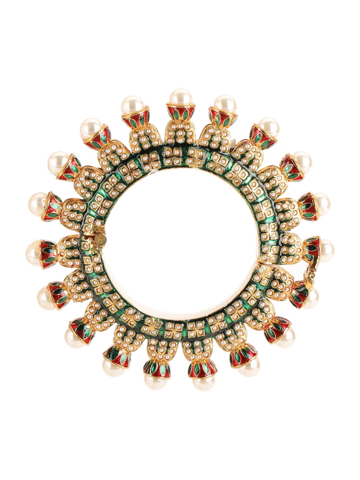 Oversized Pearl Meenakari Handcrafted Heavy Bangles (set of 2) - Ruby Raang - Distacart