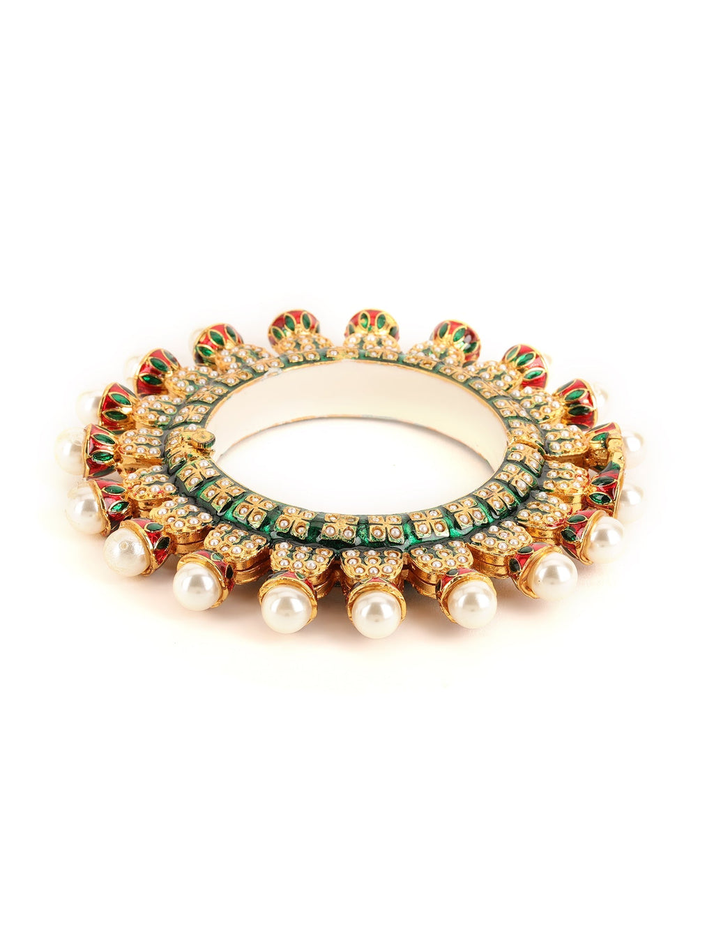 Oversized Pearl Meenakari Handcrafted Heavy Bangles (set of 2) - Ruby Raang - Distacart