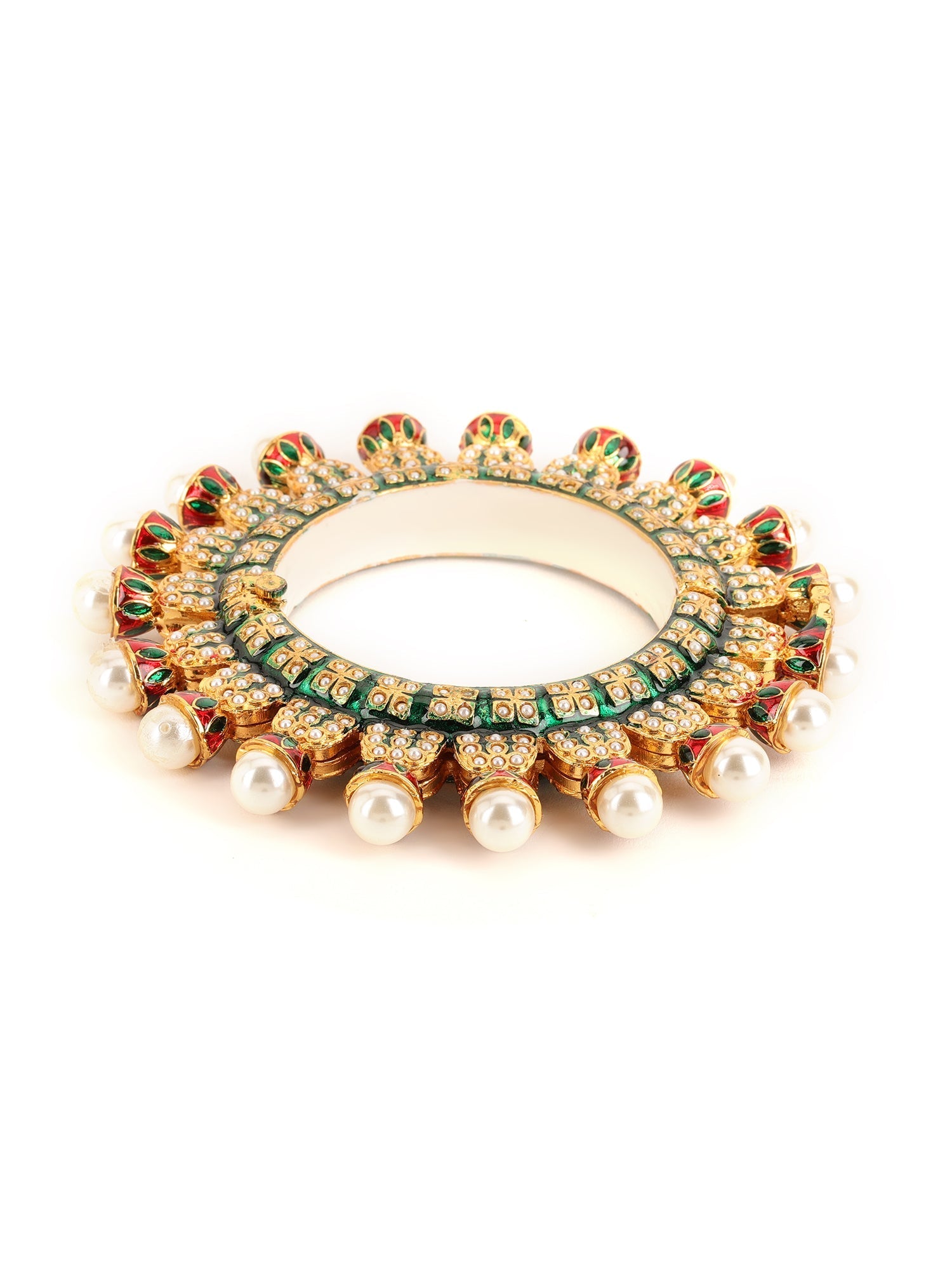 Oversized Pearl Meenakari Handcrafted Heavy Bangles (set of 2) - Ruby Raang - Distacart