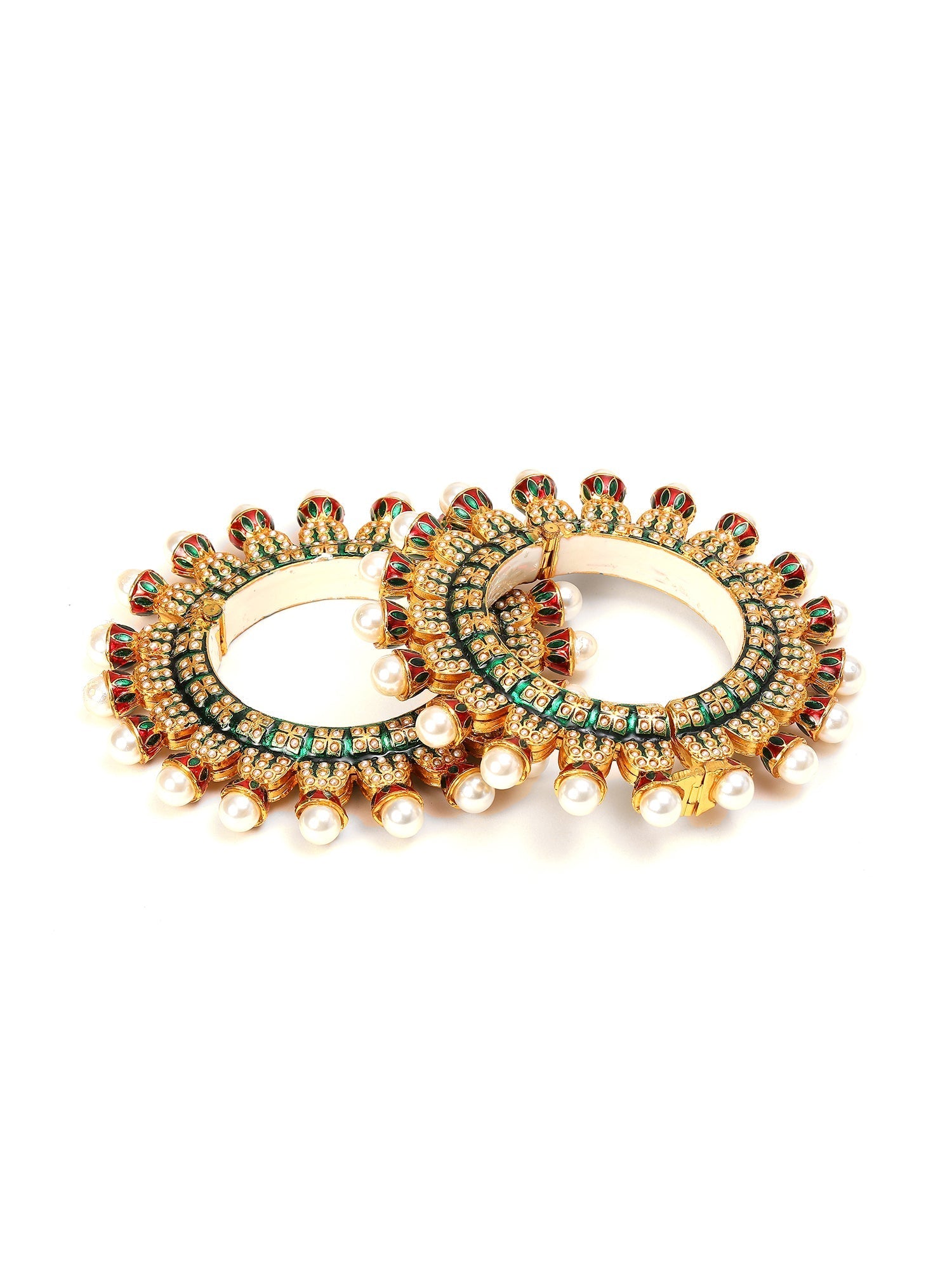 Oversized Pearl Meenakari Handcrafted Heavy Bangles (set of 2) - Ruby Raang - Distacart